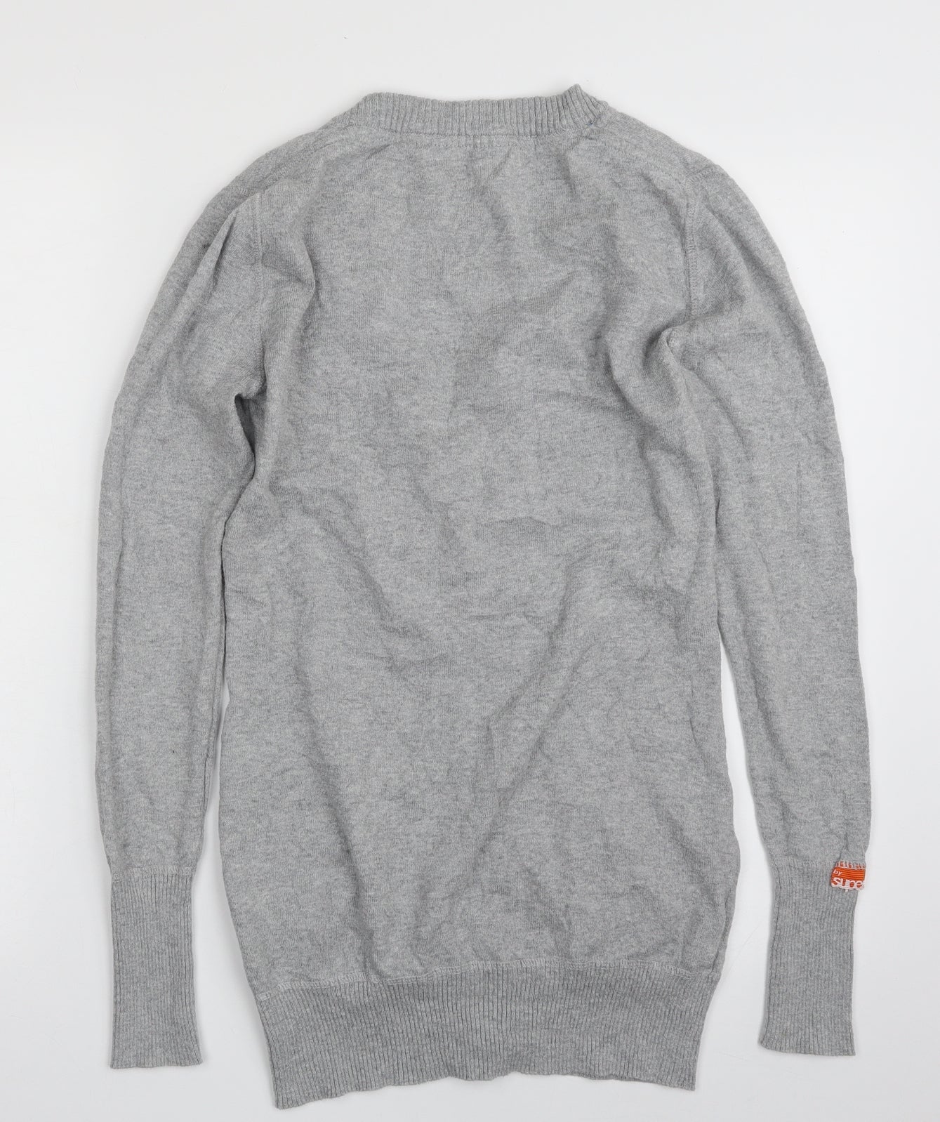 Superdry Womens Grey V-Neck  100% Cotton Cardigan Jumper Size S