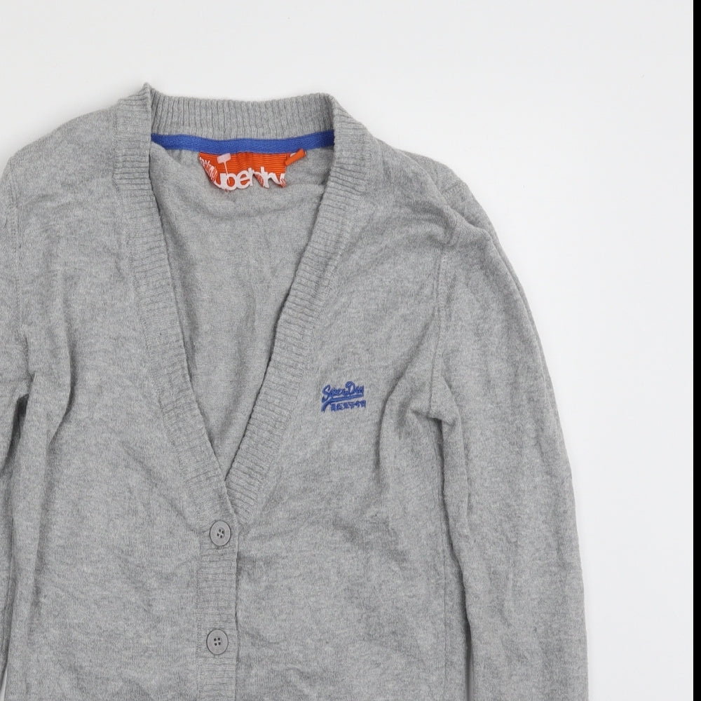 Superdry Womens Grey V-Neck  100% Cotton Cardigan Jumper Size S