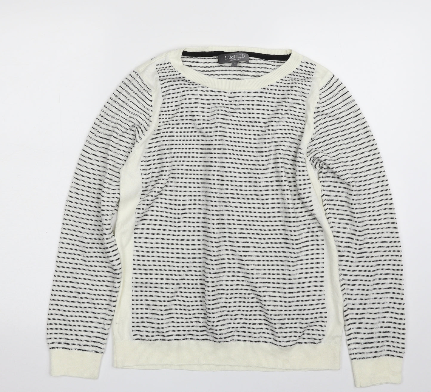 Marks and Spencer Womens Ivory Crew Neck Striped Acrylic Pullover Jumper Size 16
