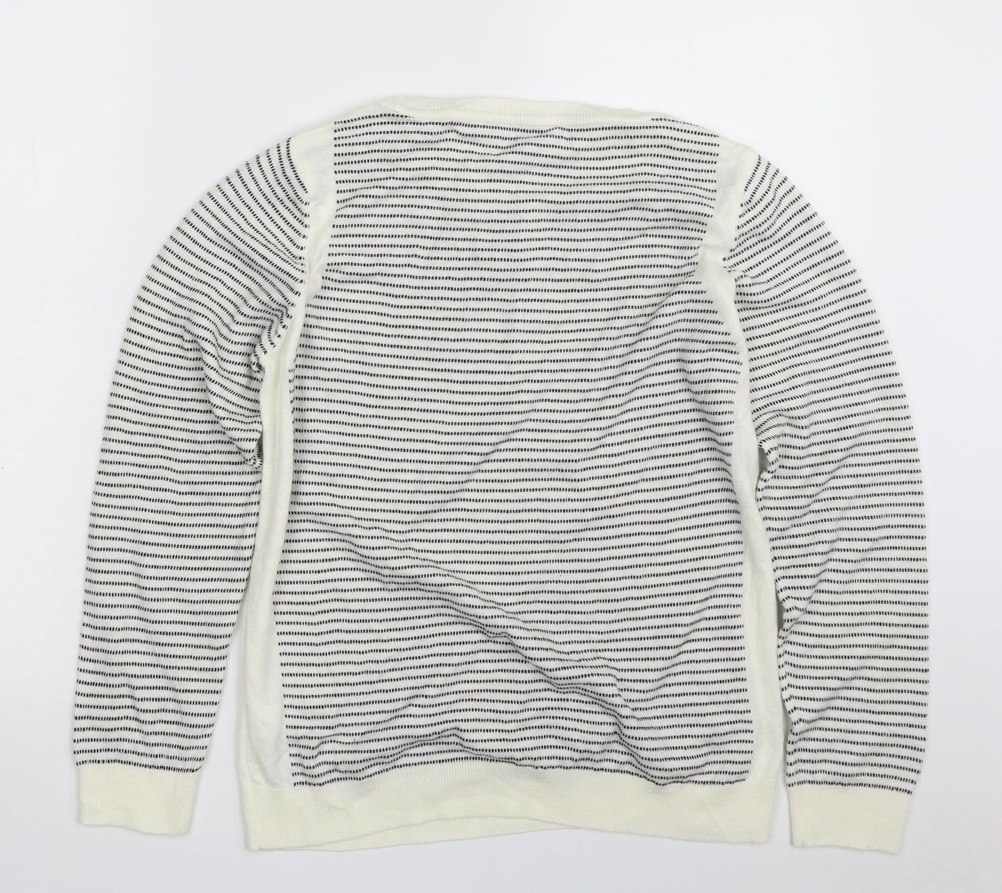 Marks and Spencer Womens Ivory Crew Neck Striped Acrylic Pullover Jumper Size 16