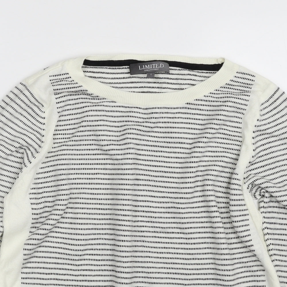 Marks and Spencer Womens Ivory Crew Neck Striped Acrylic Pullover Jumper Size 16