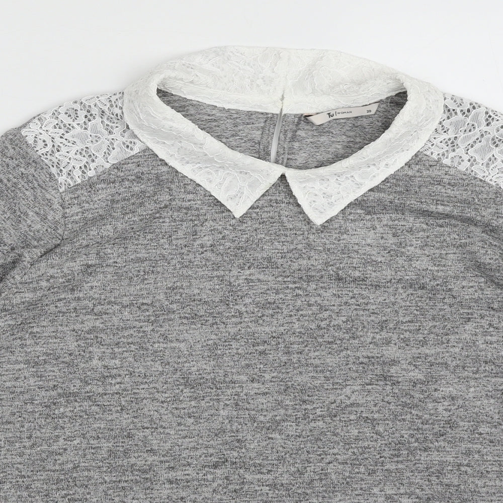 TU Womens Grey Collared  Polyester Pullover Jumper Size 20