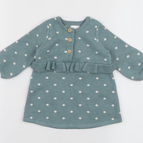 NEXT Girls Blue Polka Dot Viscose A-Line  Size 0-3 Months  Round Neck Button