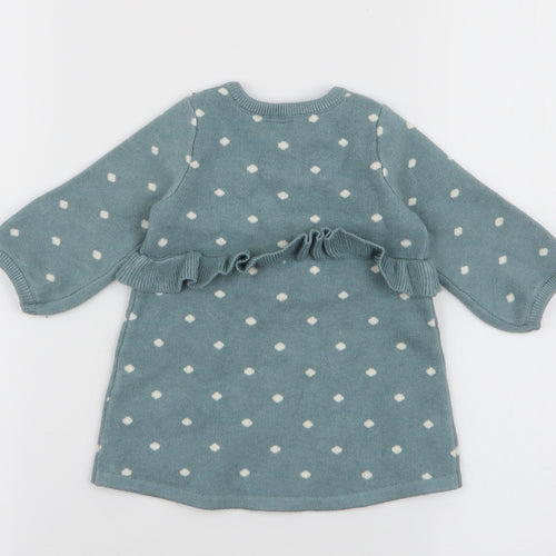 NEXT Girls Blue Polka Dot Viscose A-Line  Size 0-3 Months  Round Neck Button