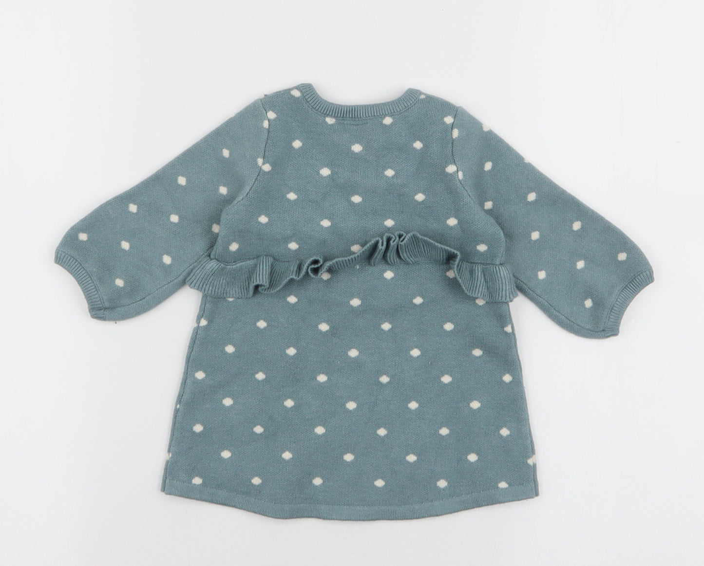 NEXT Girls Blue Polka Dot Viscose A-Line  Size 0-3 Months  Round Neck Button
