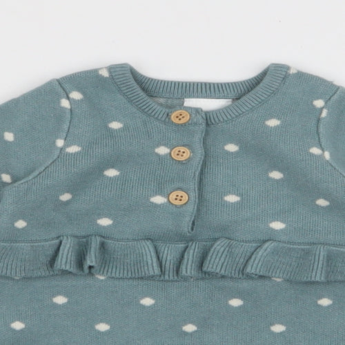 NEXT Girls Blue Polka Dot Viscose A-Line  Size 0-3 Months  Round Neck Button