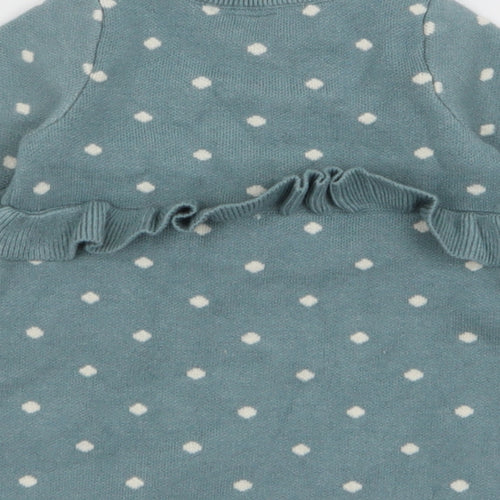 NEXT Girls Blue Polka Dot Viscose A-Line  Size 0-3 Months  Round Neck Button