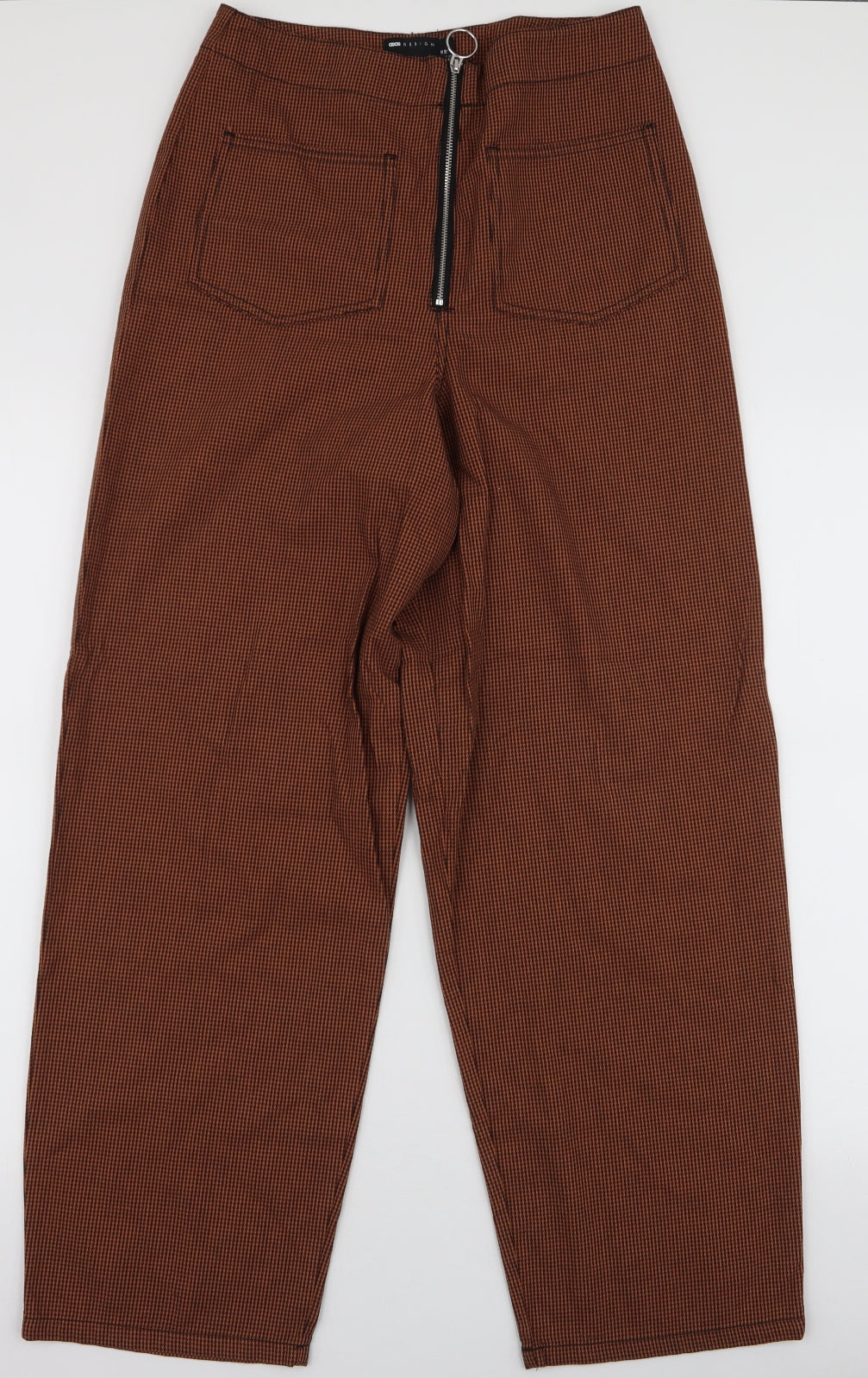 ASOS Womens Brown Houndstooth Cotton Trousers  Size 10 L28 in Regular Zip