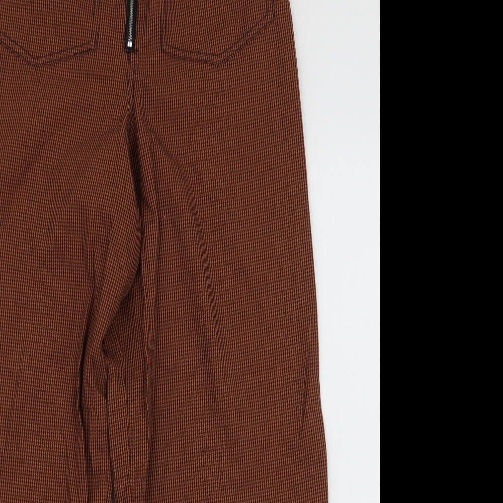 ASOS Womens Brown Houndstooth Cotton Trousers  Size 10 L28 in Regular Zip