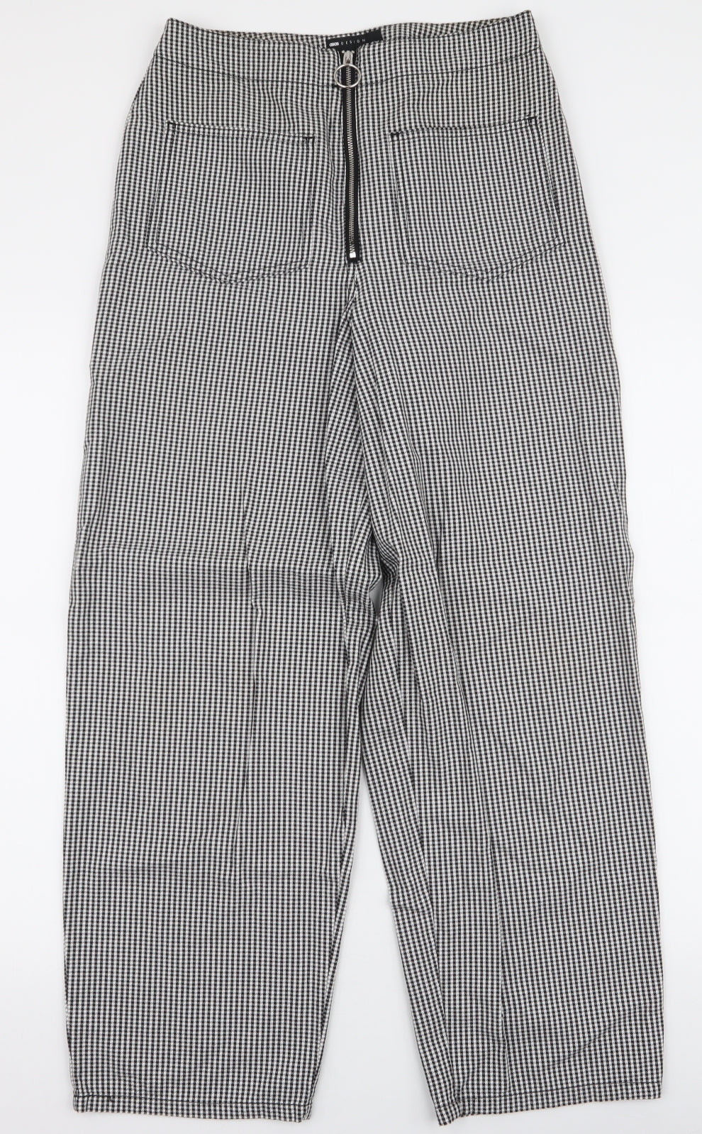 ASOS Womens Black Houndstooth Cotton Trousers  Size 10 L28 in Regular Zip