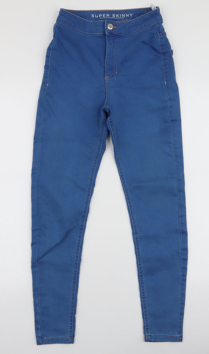 Marks and Spencer Womens Blue  Cotton Skinny Jeans Size 6 L26 in Slim Zip