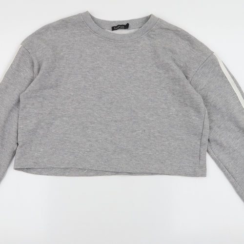 Boohoo Womens Grey Striped Polyester Pullover Sweatshirt Size 12  Pullover