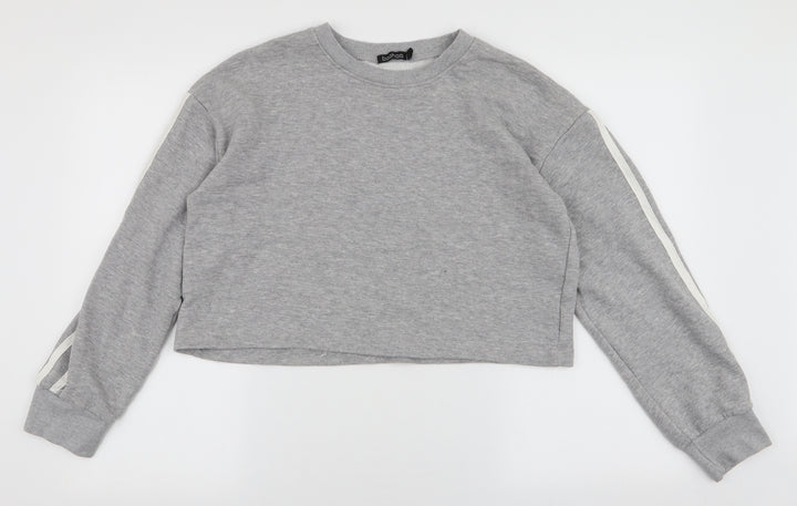 Boohoo Womens Grey Striped Polyester Pullover Sweatshirt Size 12 Pullover