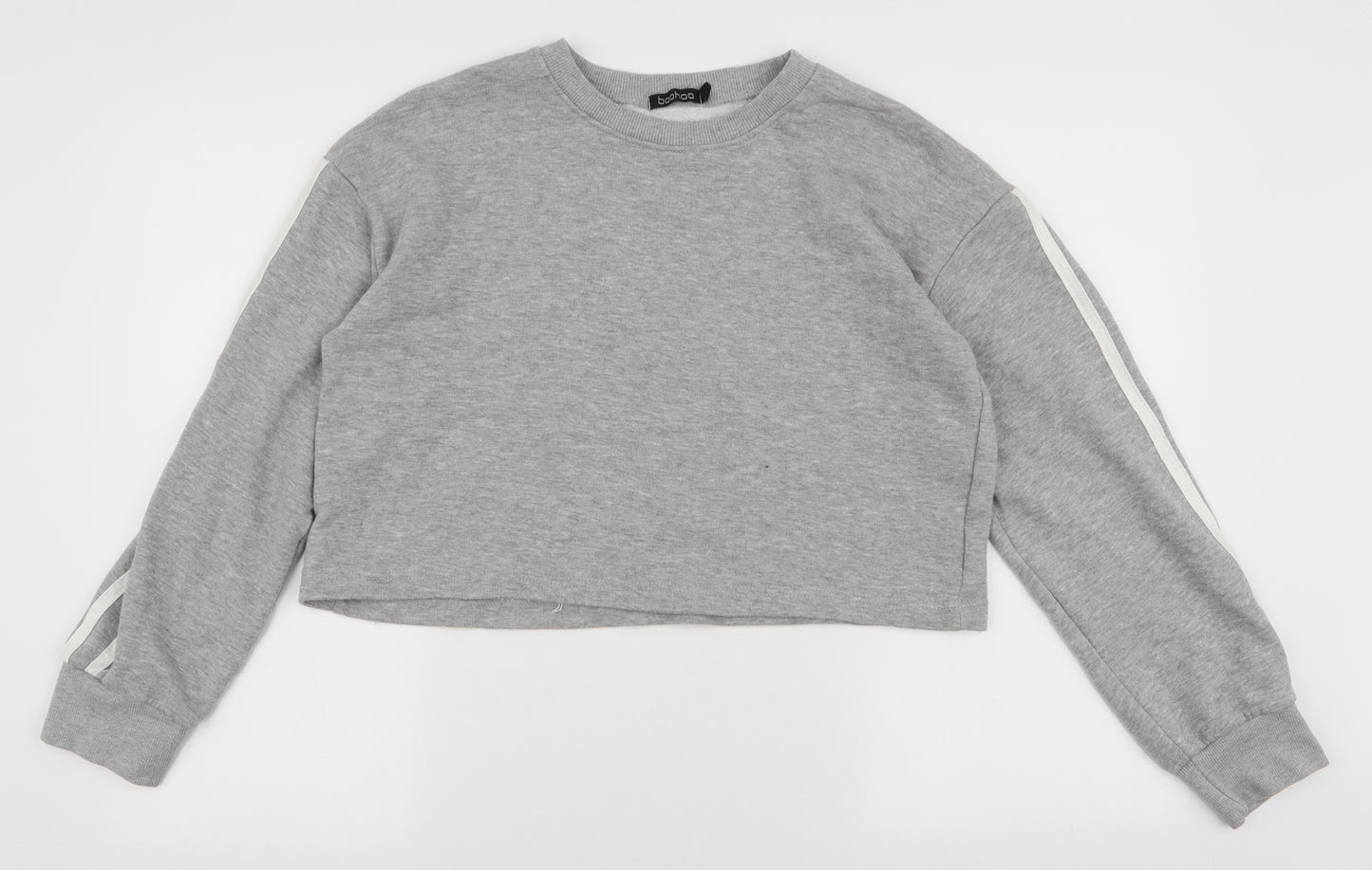 Boohoo Womens Grey Striped Polyester Pullover Sweatshirt Size 12  Pullover