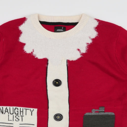 Burton Mens Red Round Neck  Acrylic Pullover Jumper Size M   - Christmas