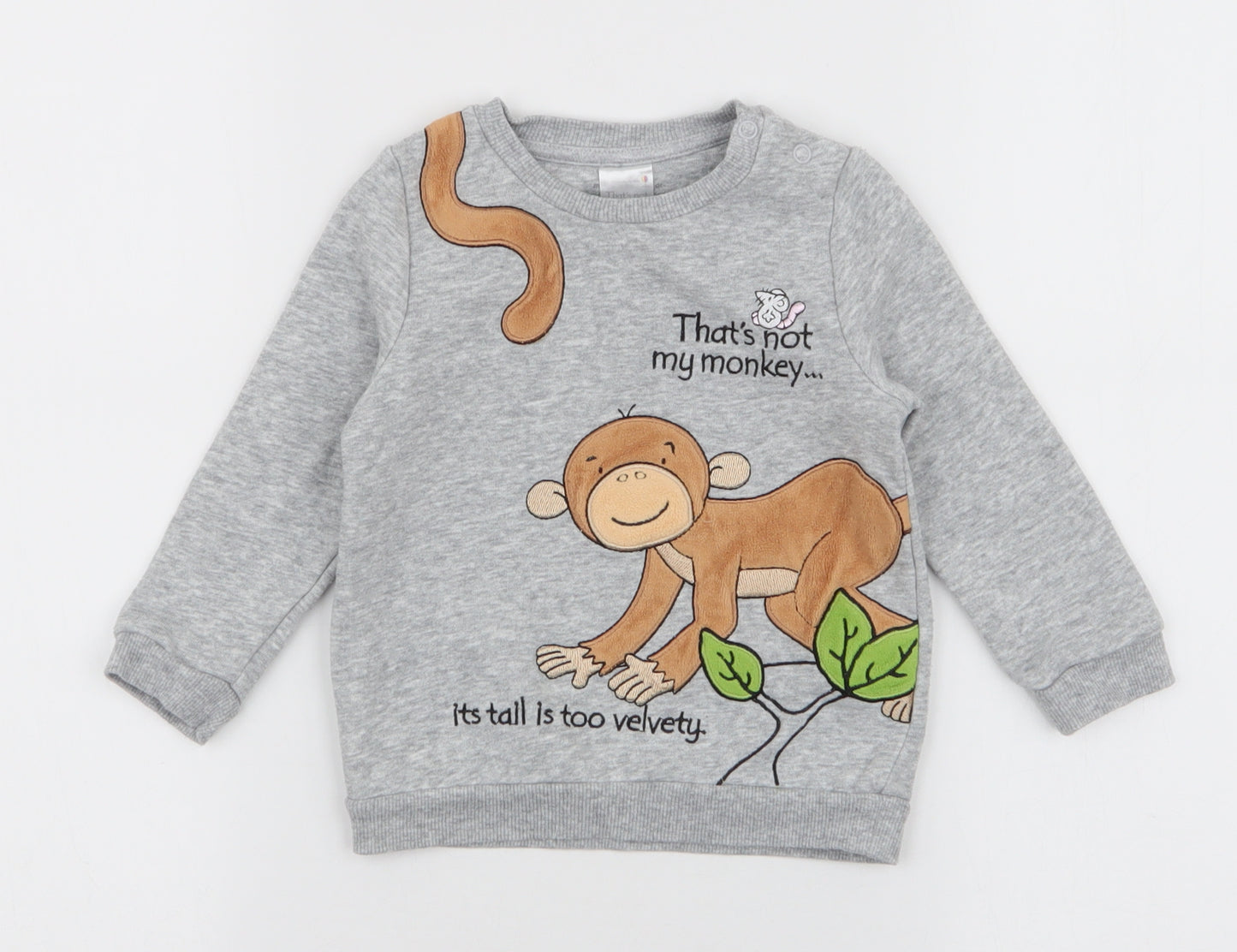 F&F Baby Grey  Cotton Pullover Jumper Size 9-12 Months  Snap - That's not my monkey