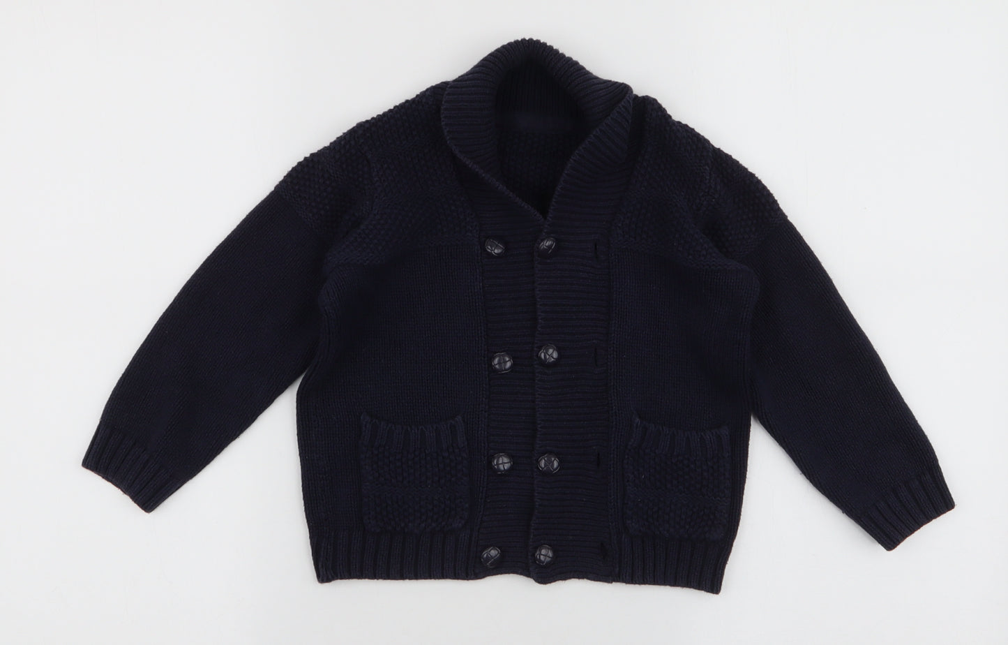 Matalan Boys Blue High Neck  Cotton Cardigan Jumper Size 3-4 Years  Button
