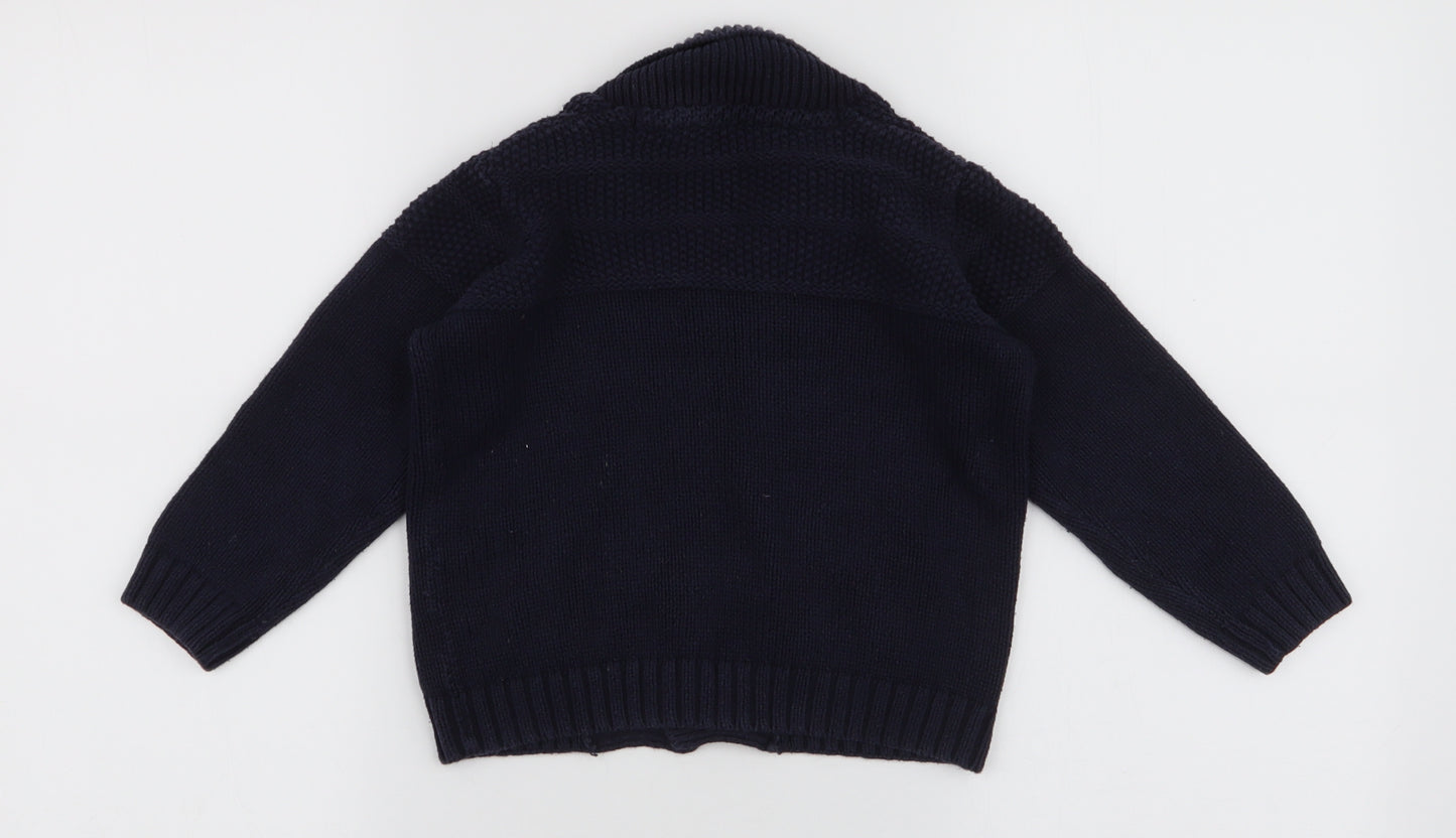 Matalan Boys Blue High Neck  Cotton Cardigan Jumper Size 3-4 Years  Button