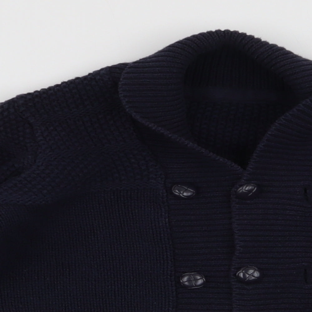Matalan Boys Blue High Neck  Cotton Cardigan Jumper Size 3-4 Years  Button