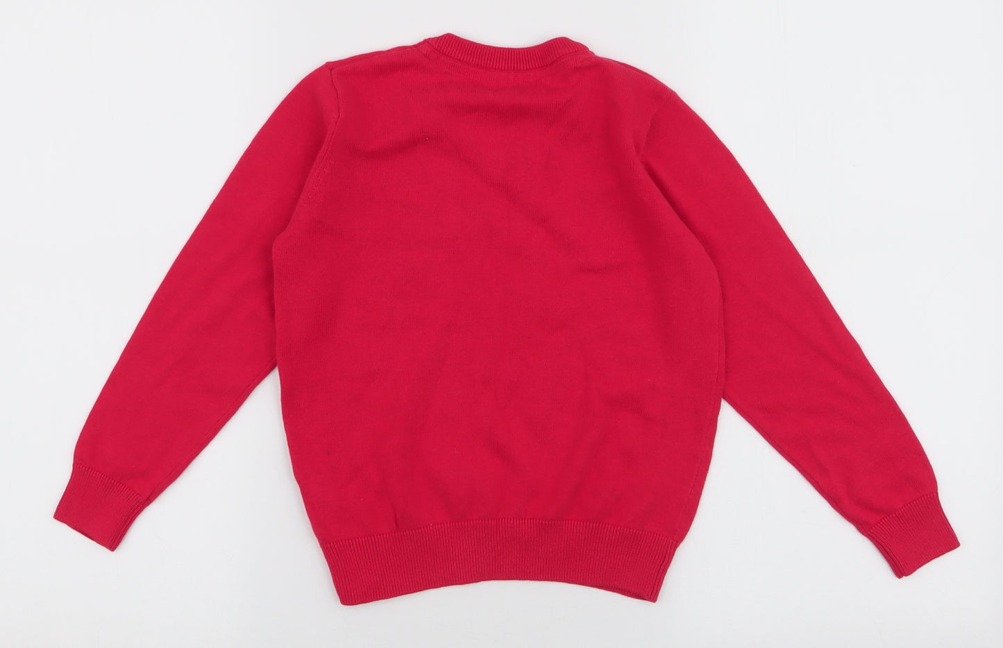 Marks and Spencer Girls Red V-Neck  100% Cotton Pullover Jumper Size 4-5 Years  Pullover