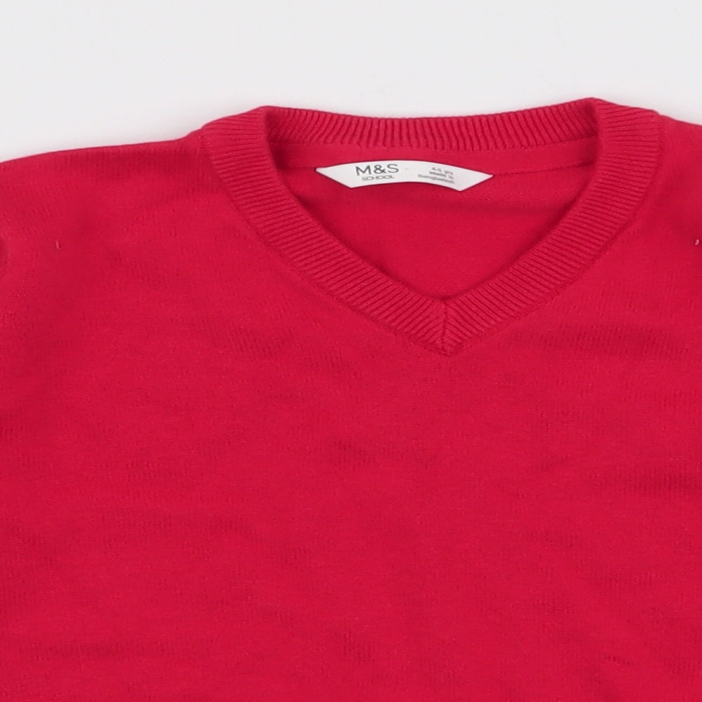 Marks and Spencer Girls Red V-Neck  100% Cotton Pullover Jumper Size 4-5 Years  Pullover
