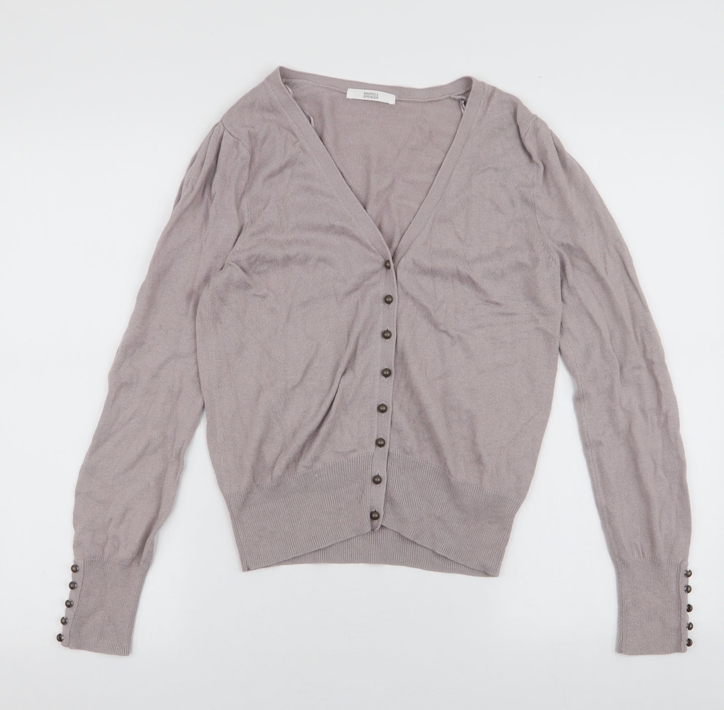 Marks and Spencer Womens Grey V-Neck  Viscose Cardigan Jumper Size 12