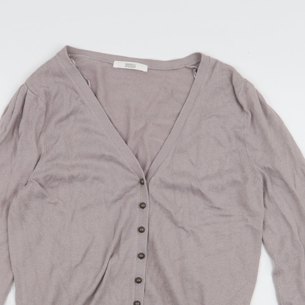 Marks and Spencer Womens Grey V-Neck  Viscose Cardigan Jumper Size 12