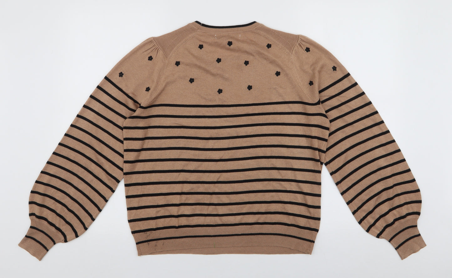 NEXT Womens Brown Round Neck Striped Polyester Pullover Jumper Size M