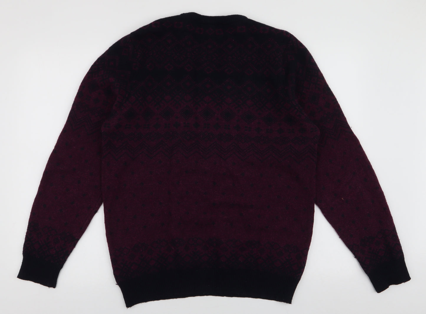 Blue Harbour Mens Red Round Neck Fair Isle Wool Pullover Jumper Size M