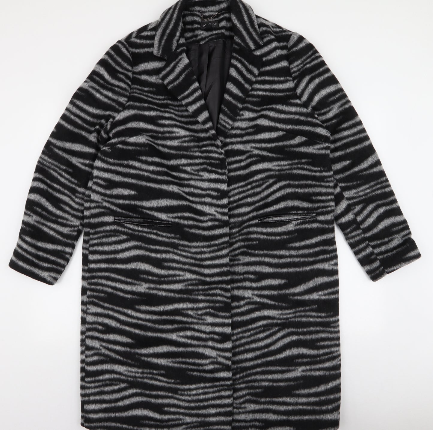 Topshop Womens Grey Animal Print  Overcoat Coat Size 16  Button