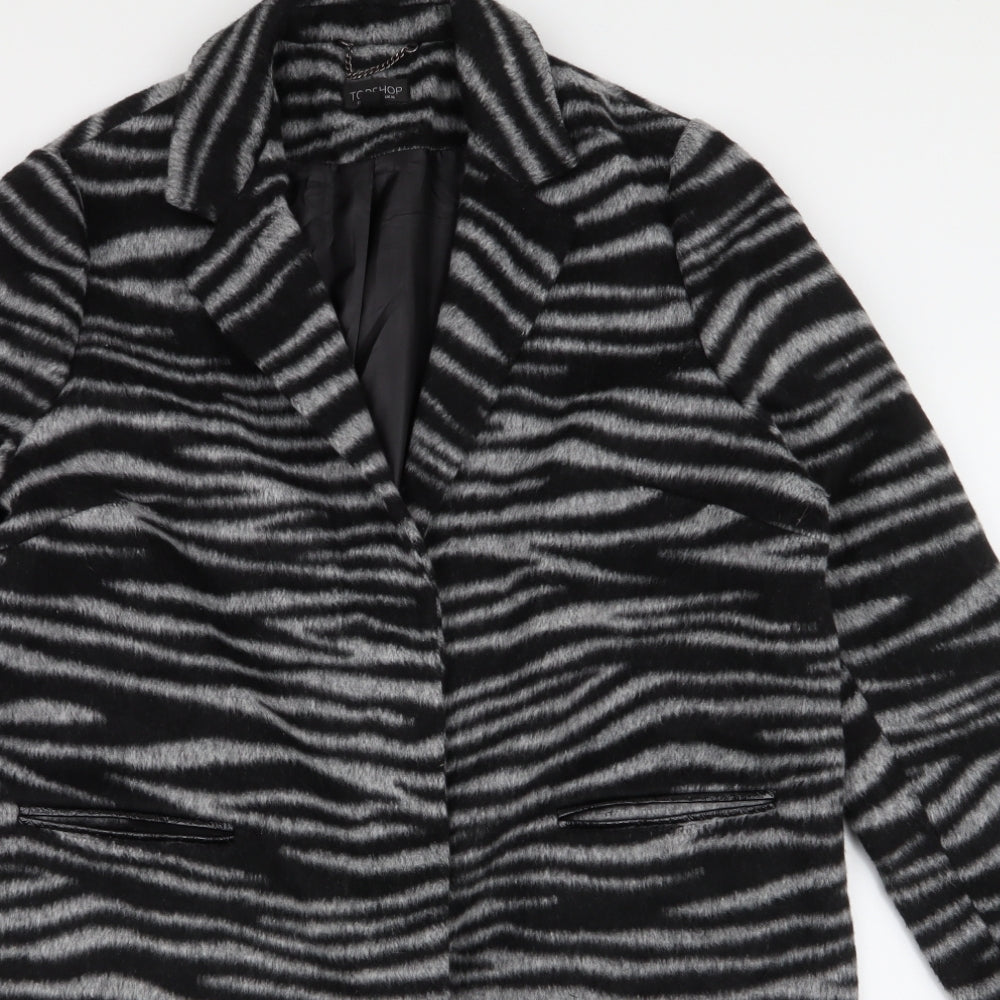 Topshop Womens Grey Animal Print  Overcoat Coat Size 16  Button