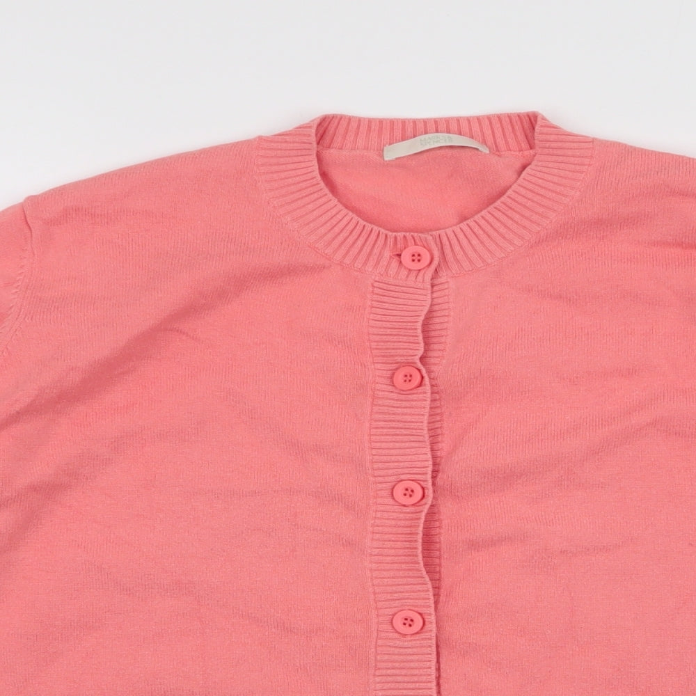Marks and Spencer Womens Pink Round Neck  Cotton Cardigan Jumper Size 18