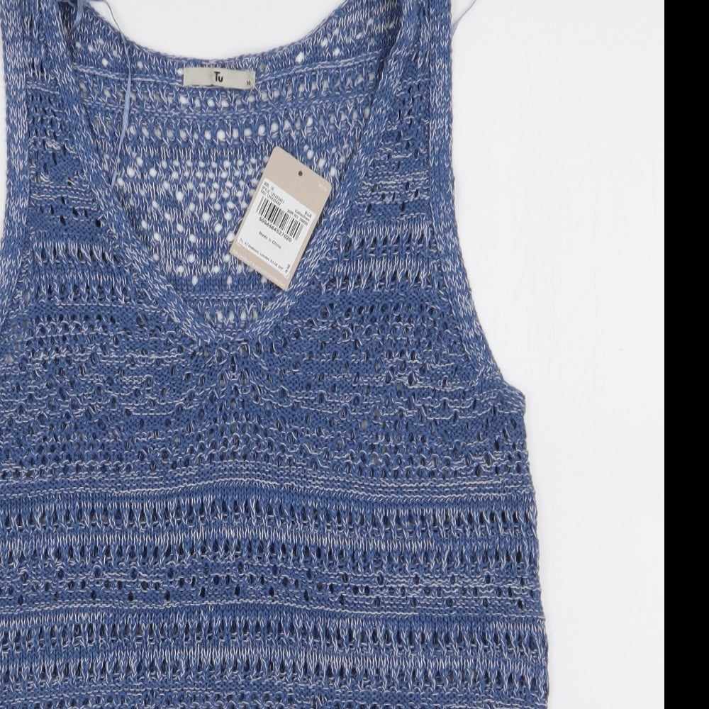 TU Womens Blue  Acrylic Basic Tank Size 10 V-Neck