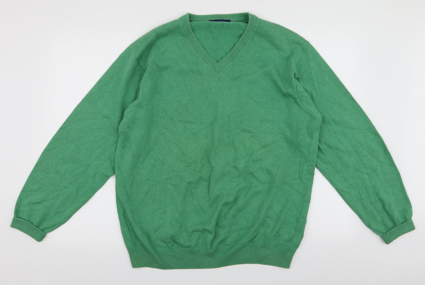 Peter England Mens Green V-Neck  Cotton Pullover Jumper Size L