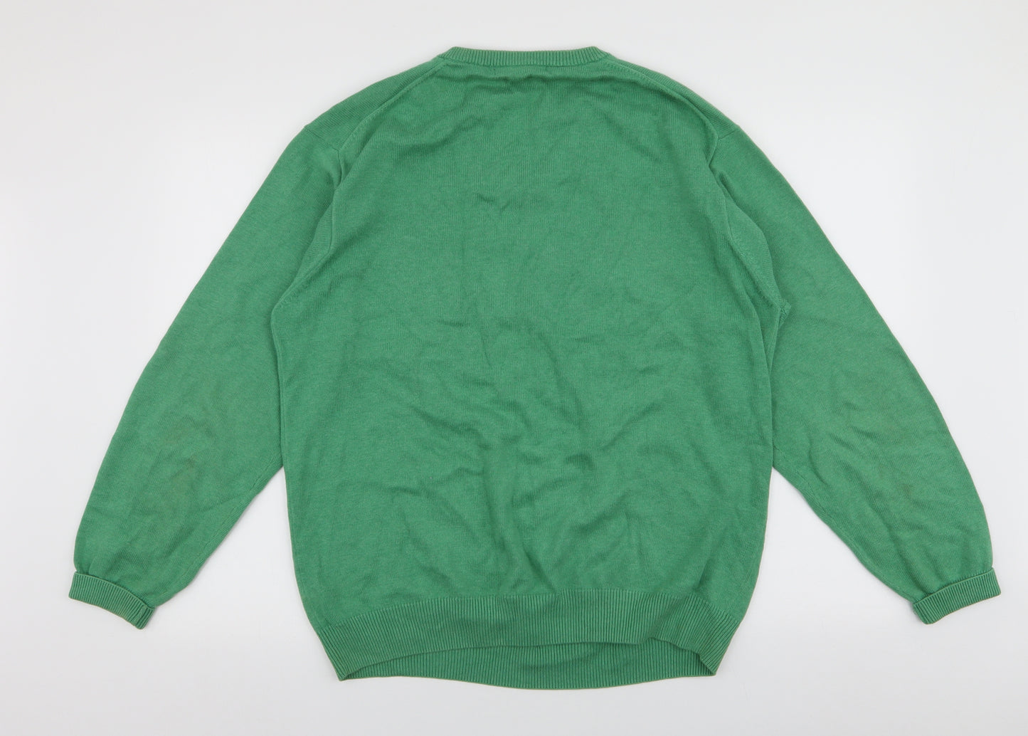 Peter England Mens Green V-Neck  Cotton Pullover Jumper Size L