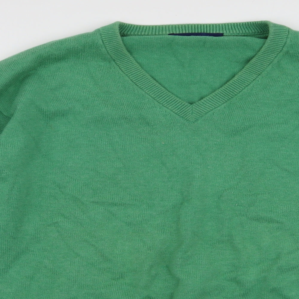 Peter England Mens Green V-Neck  Cotton Pullover Jumper Size L