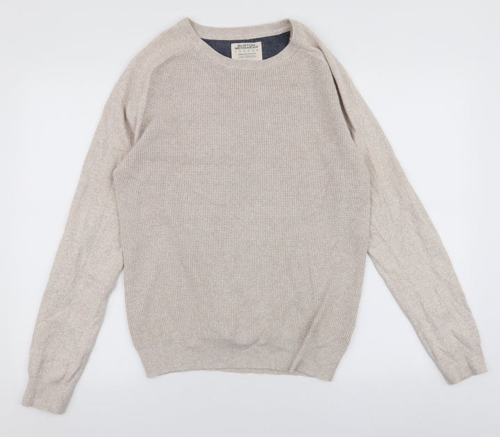 Burton Mens Beige Round Neck  Polyester Pullover Jumper Size S