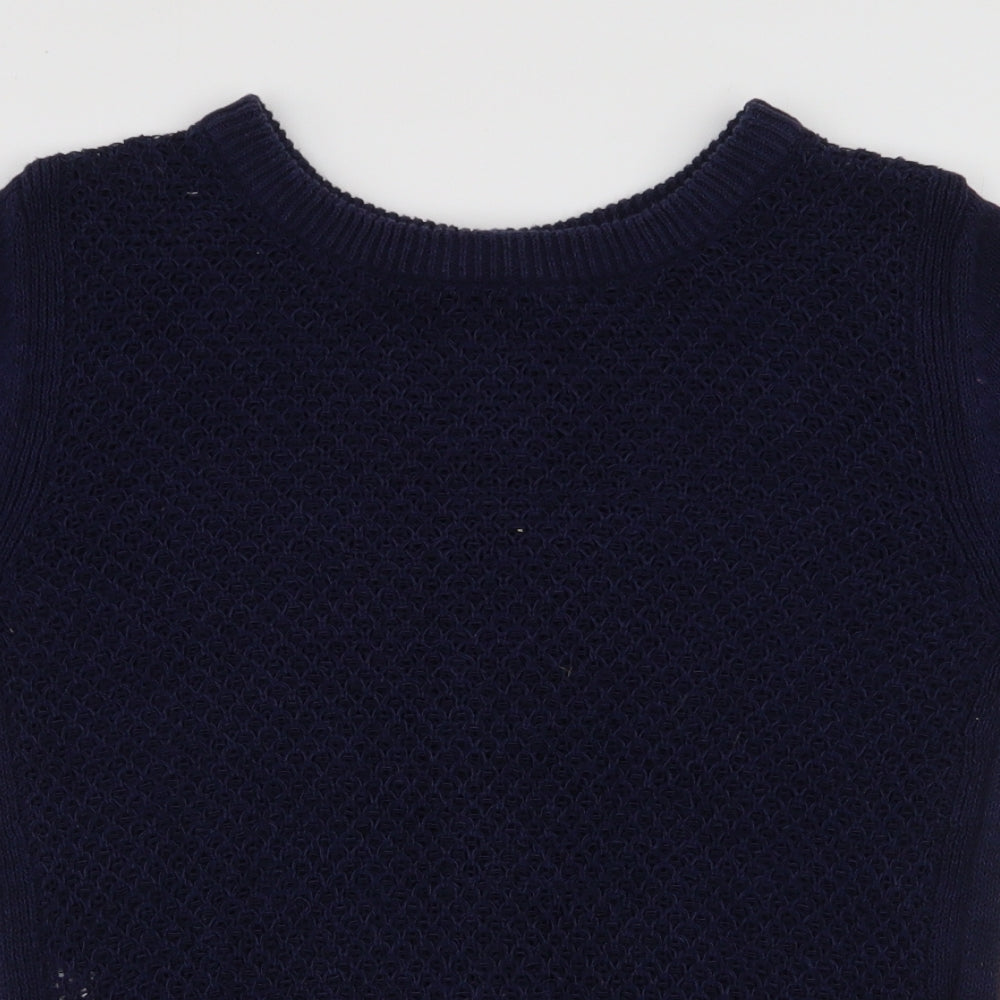 Laura Ashley Womens Blue Round Neck  Cotton Pullover Jumper Size 10