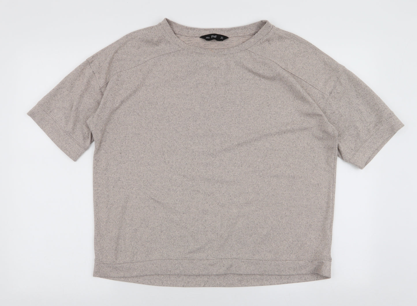 F&F Womens Beige  Polyester Basic T-Shirt Size 12 Round Neck