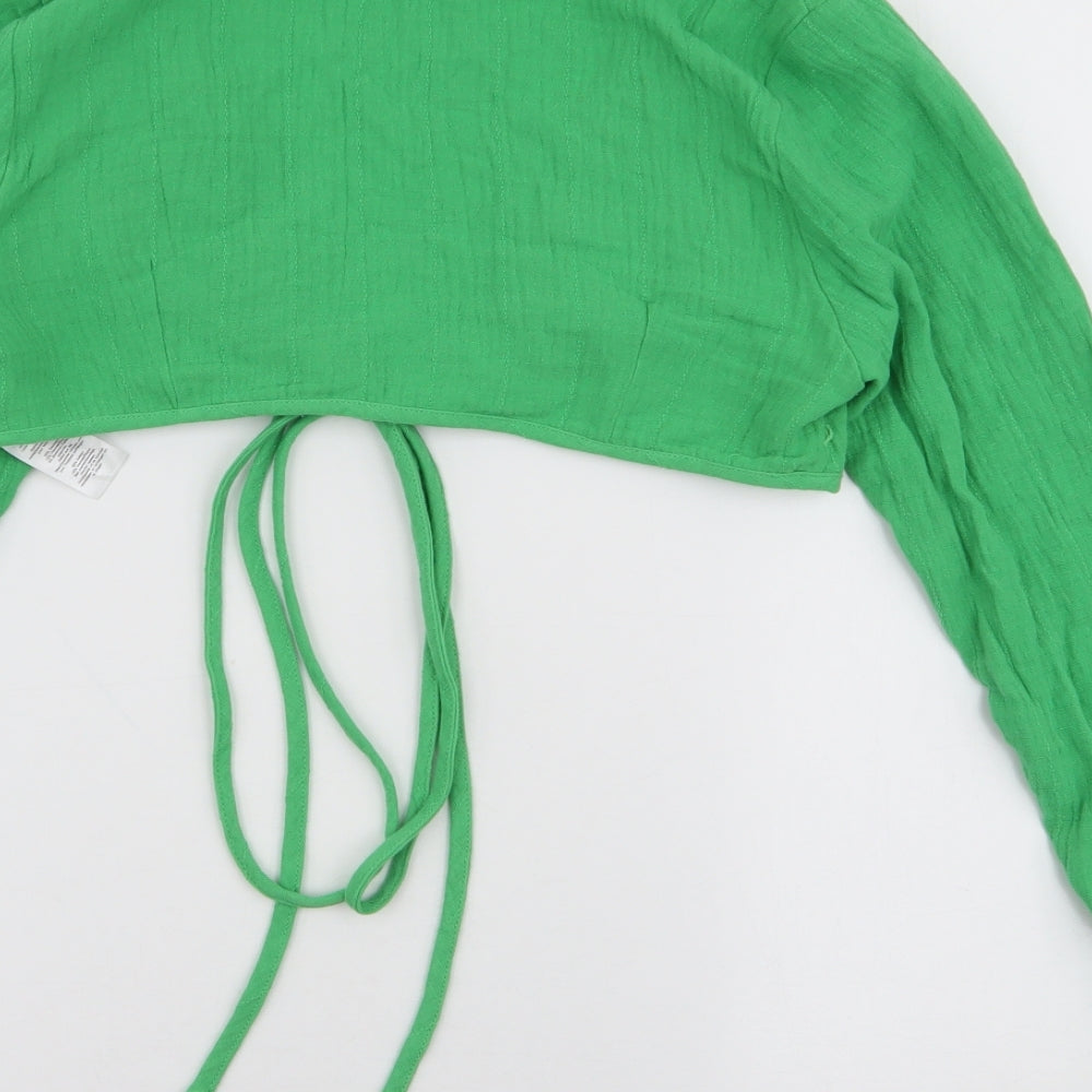 PRETTYLITTLETHING Womens Green  Cotton Basic Blouse Size 8 Collared