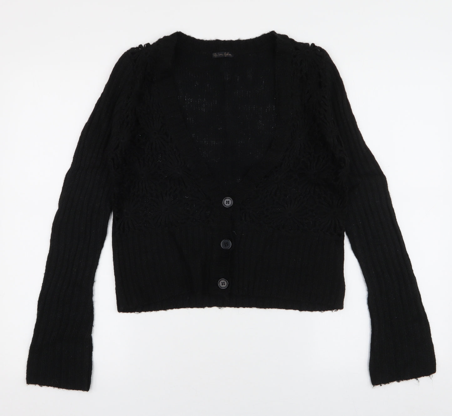 Evie  Womens Black V-Neck  Acrylic Cardigan Jumper Size 10