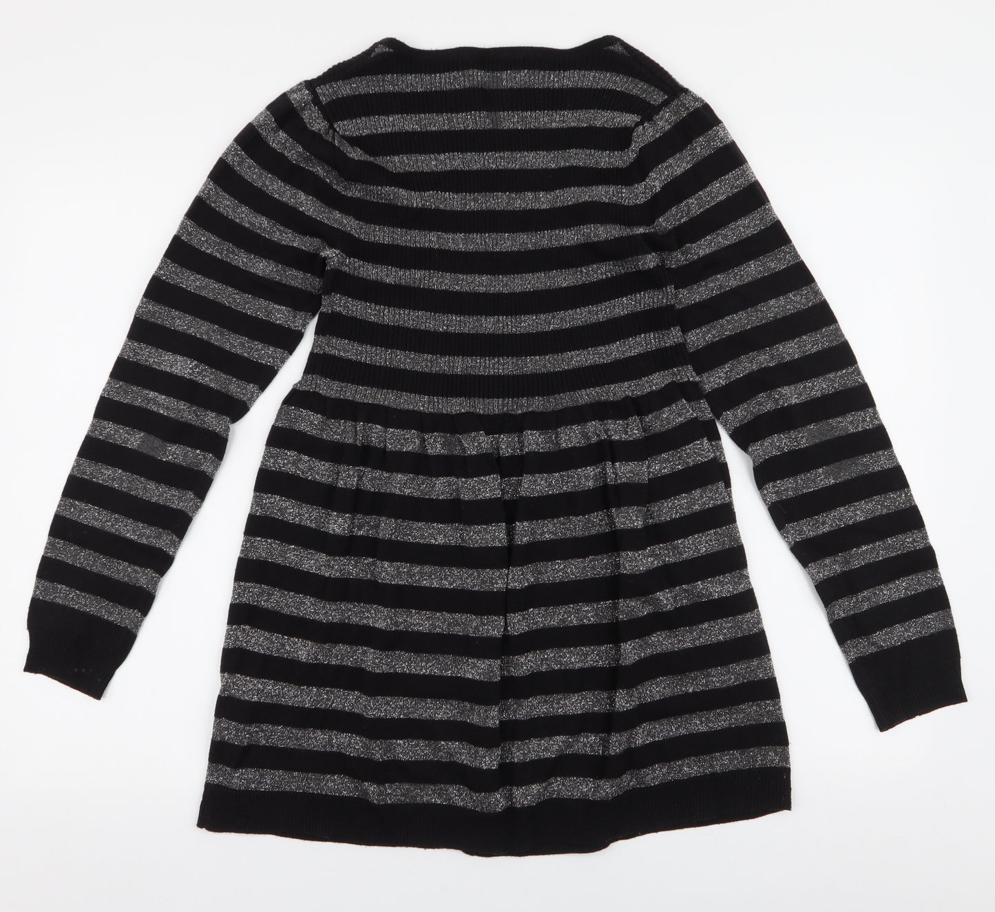 George Womens Black V-Neck Striped Acrylic Cardigan Jumper Size 10