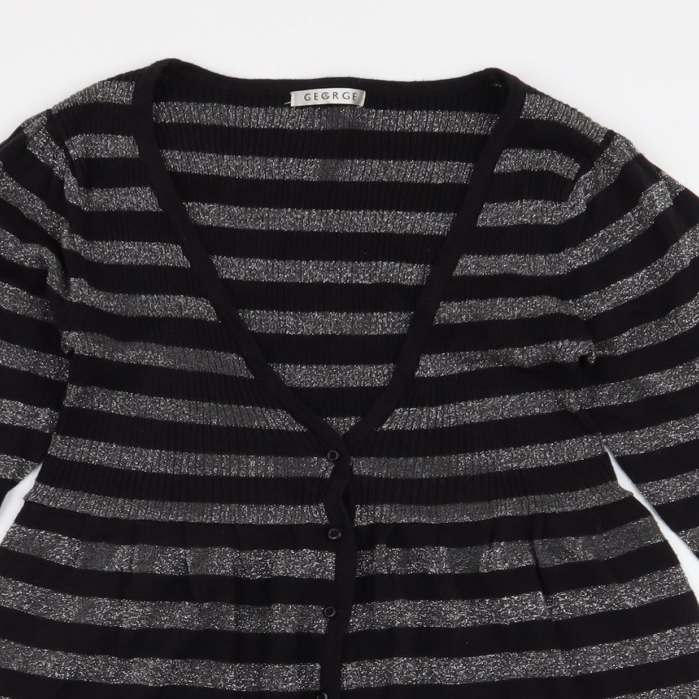 George Womens Black V-Neck Striped Acrylic Cardigan Jumper Size 10
