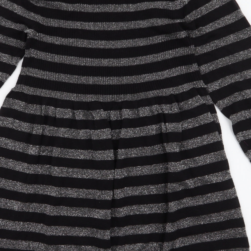 George Womens Black V-Neck Striped Acrylic Cardigan Jumper Size 10