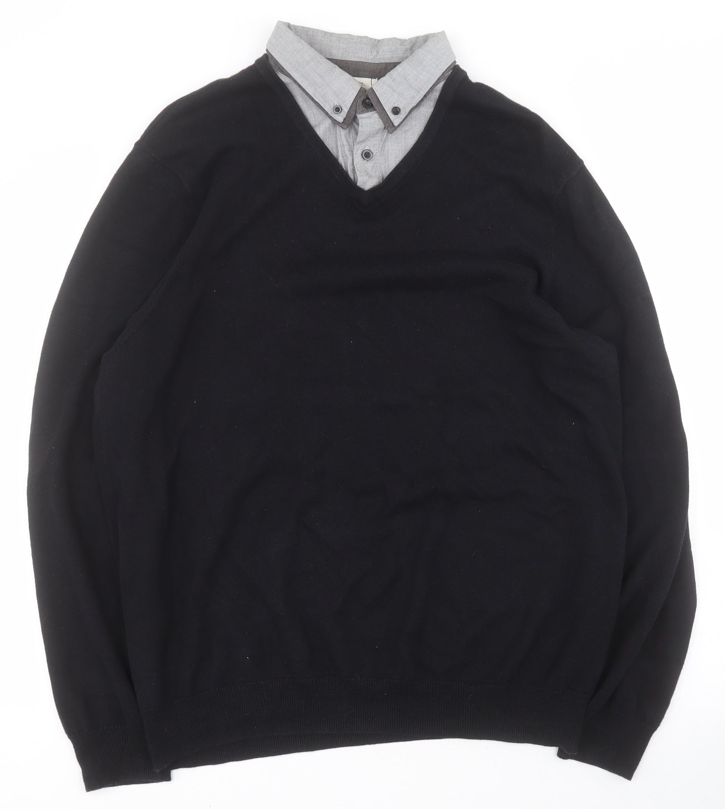 George Mens Black Collared  Cotton Pullover Jumper Size L