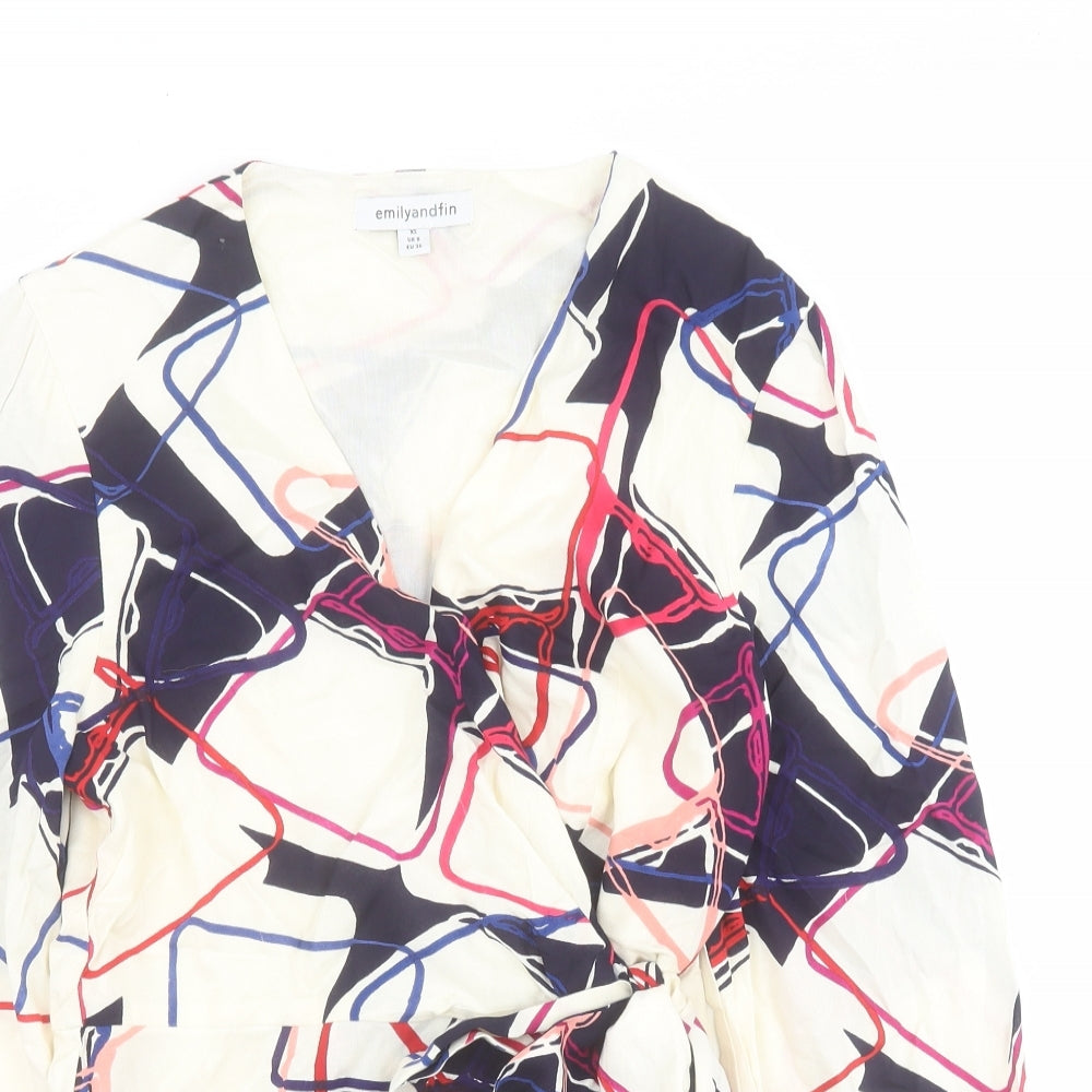 Emily and Fin Womens Multicoloured Geometric Viscose Wrap Blouse Size 8 V-Neck