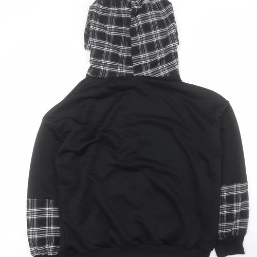 SheIn Mens Black Plaid Polyester Pullover Hoodie Size S