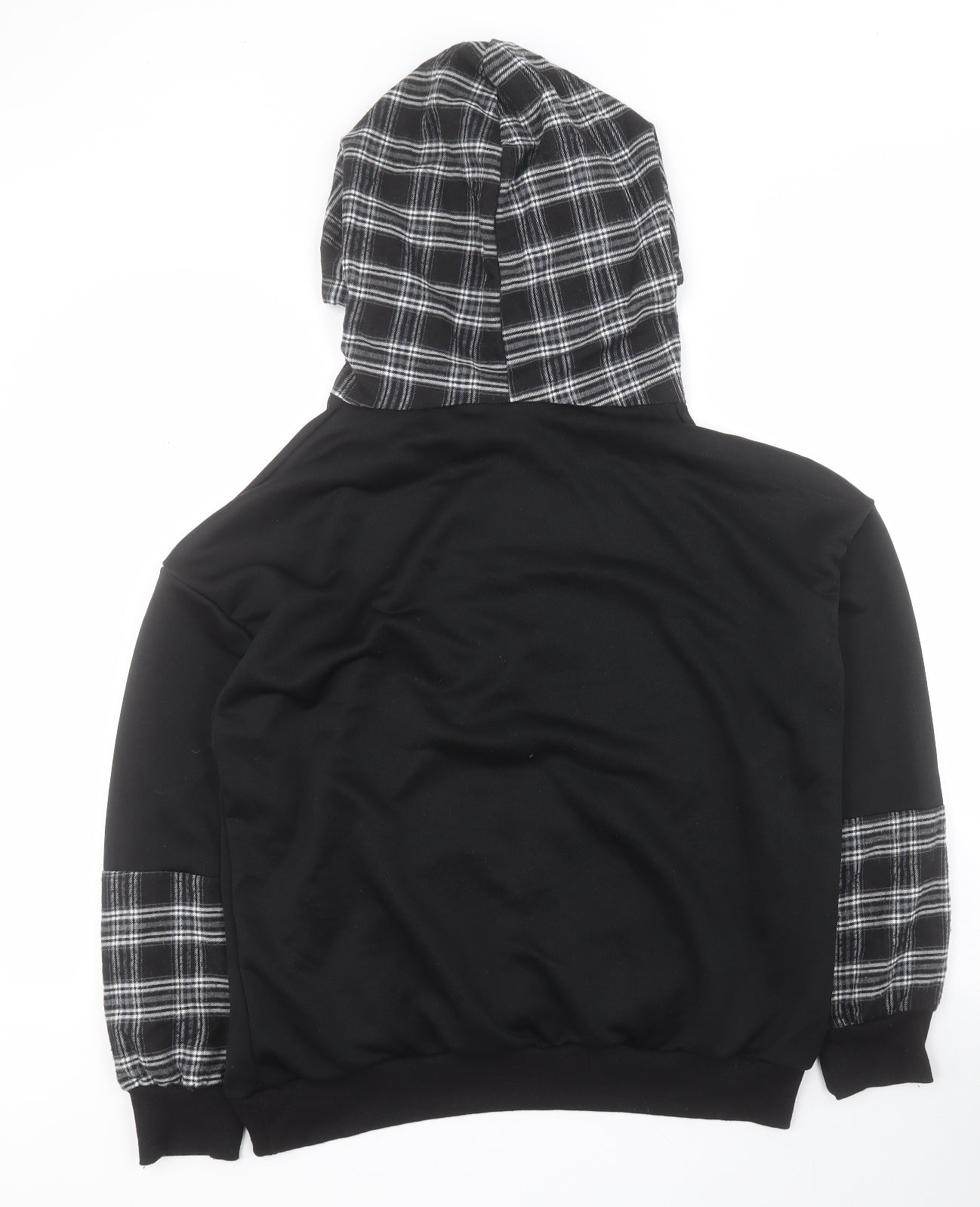 SheIn Mens Black Plaid Polyester Pullover Hoodie Size S