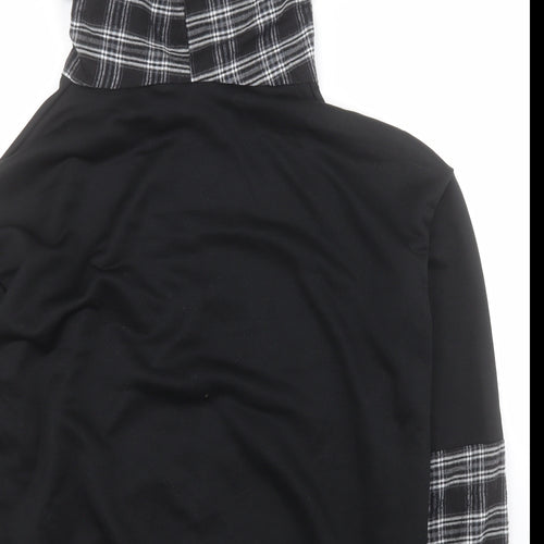SheIn Mens Black Plaid Polyester Pullover Hoodie Size S