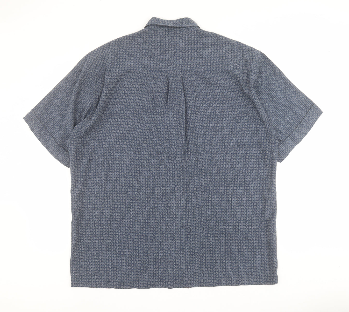 Trademark Mens Blue Geometric Polyester  Button-Up Size L Collared Button